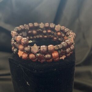 Handcrafted Brown Beaded Wrap Bracelet - Star Accent